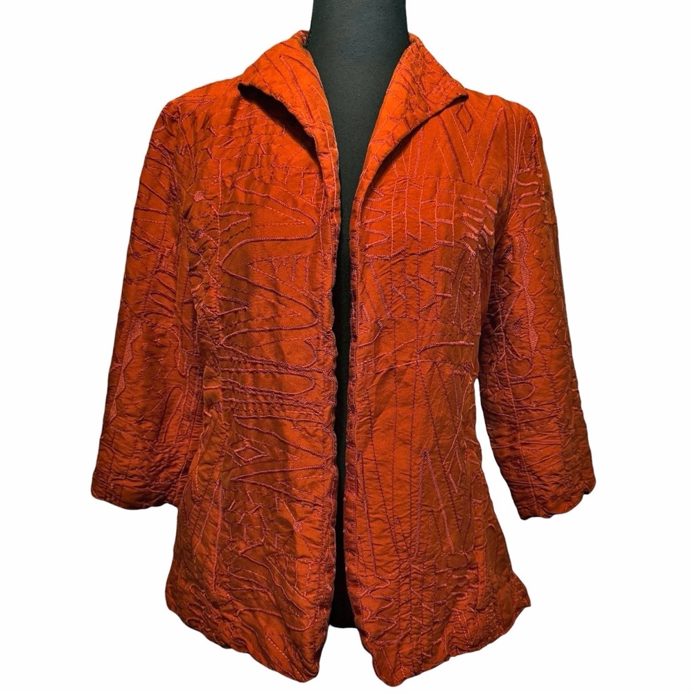 CHICOS ☆ 100% Silk Open Blazer Jacket ☆ Embroidered Wearable Art